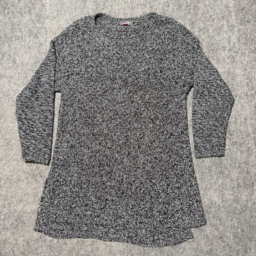 Vince Camuto Marled Knit Tunic Sweater Womens XL Black White Salt Pepper Slits